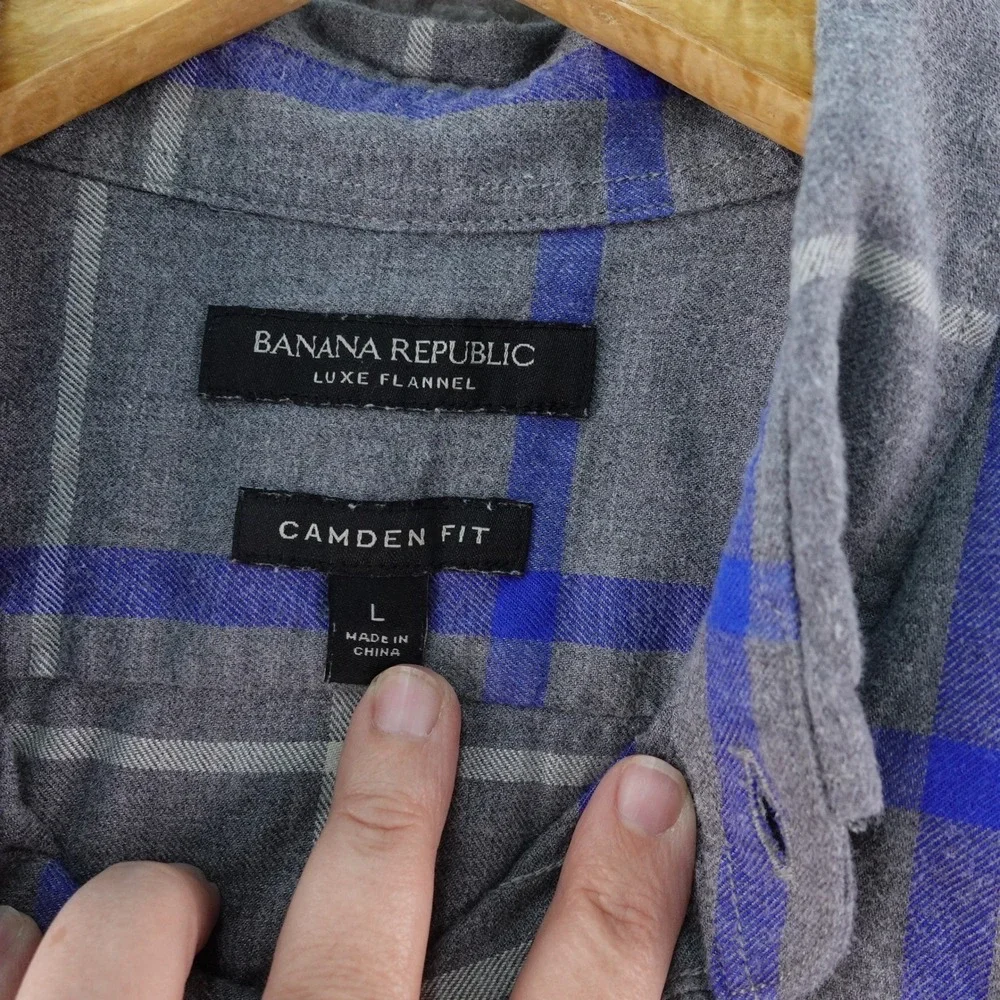 Banana Republic Mens L Luxe Flannel Camden Fit Plaid Button Down Outdoor Hiking